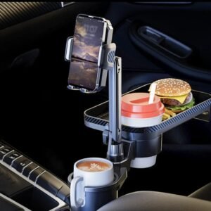 3-in-1 Ultimate Car Organizer: Cup Holder Expander, 360° Dining Tray & Phone Mount