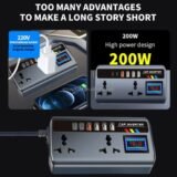 200W Ultimate Car Power Inverter – 9-Port Fast Charging Station (12V/24V)