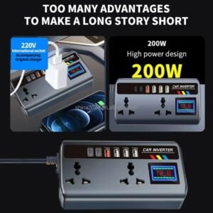 200W Ultimate Car Power Inverter – 9-Port Fast Charging Station (12V/24V)