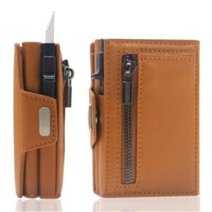 Smart Pop-Up RFID Leather Wallet with Zipper Coin Pocket