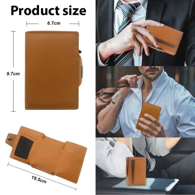 Smart Pop-Up RFID Leather Wallet with Zipper Coin Pocket