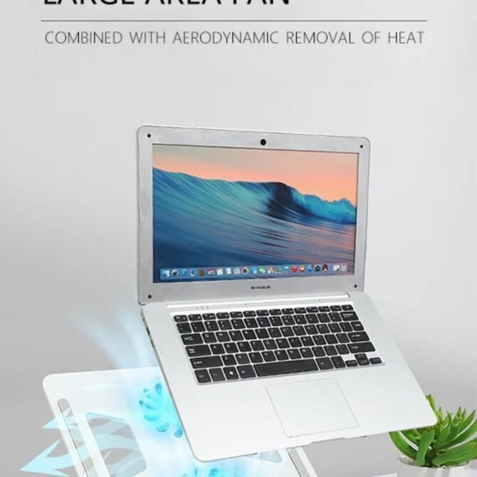 Premium 360° Rotating Aluminum Laptop Stand with Dual Cooling Fans – Adjustable & Ergonomic